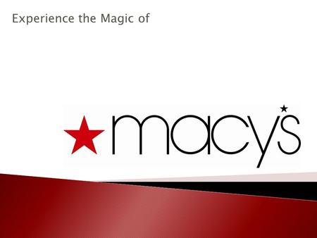 Experience the Magic of.  Founder: Rowlnd Hussey (age 36)  Opened 1858 in New York City  First day sales: $11.06  End-of-year sales: almost $90,000.