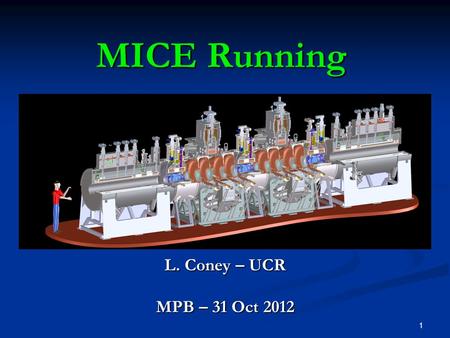 1 MICE Running L. Coney – UCR MPB – 31 Oct 2012. 2Coney - MPB - 31 Oct 2012Outline Current Running Current Running Shift personnel training Shift personnel.
