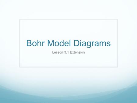 Bohr Model Diagrams Lesson 3.1 Extension.