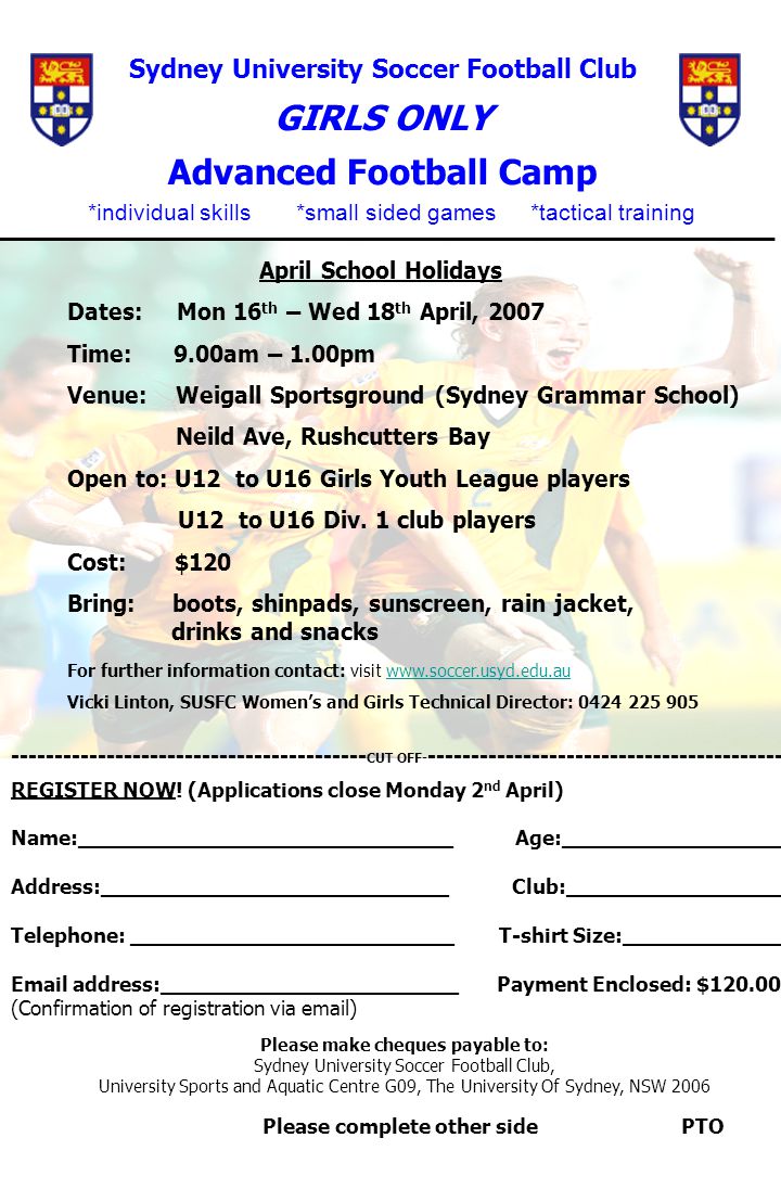 Sydney University Soccer Football Club GIRLS ONLY Advanced Football Camp  April School Holidays Dates: - ppt download
