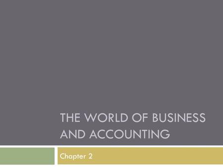 THE WORLD OF BUSINESS AND ACCOUNTING Chapter 2. The Environment of Business  Free Enterprise System – An economy where people are free to produce the.