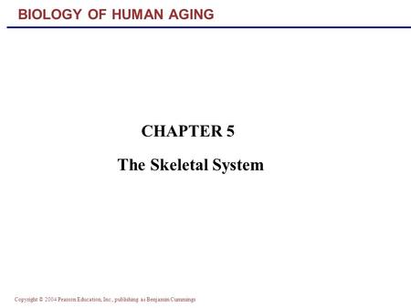 Copyright © 2004 Pearson Education, Inc., publishing as Benjamin Cummings BIOLOGY OF HUMAN AGING CHAPTER 5 The Skeletal System.