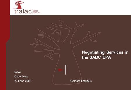 Negotiating Services in the SADC EPA tralac Cape Town 20 Febr. 2008 Gerhard Erasmus.