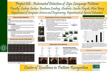 Project title : Automated Detection of Sign Language Patterns Faculty: Sudeep Sarkar, Barbara Loeding, Students: Sunita Nayak, Alan Yang Department of.