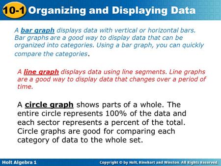 A bar graph displays data with vertical or horizontal bars