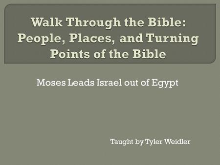Moses Leads Israel out of Egypt Taught by Tyler Weidler.