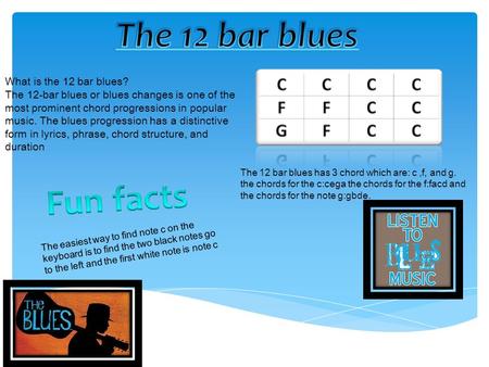 What is the 12 bar blues? The 12-bar blues or blues changes is one of the most prominent chord progressions in popular music. The blues progression has.