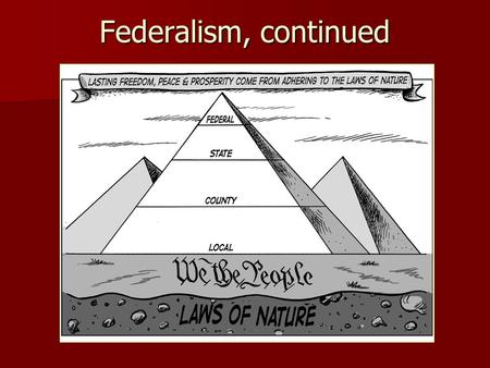Federalism, continued. Dual Federalism – Definition: a system of government in which both the states and the national government remain supreme within.