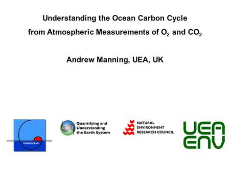 Understanding the Ocean Carbon Cycle from Atmospheric Measurements of O 2 and CO 2 Andrew Manning, UEA, UK.