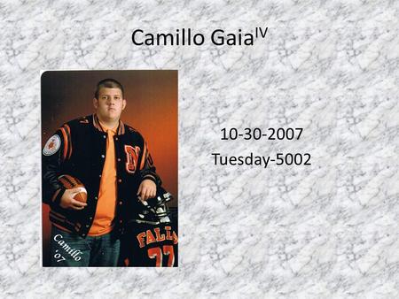 Camillo Gaia IV 10-30-2007 Tuesday-5002. Course Schedule TimeMondayTuesdayWednesdayThursdayFriday 9:30-10:45Intro to Soc. 11:00-11:50Engr 1550 12:00-12:50Math.