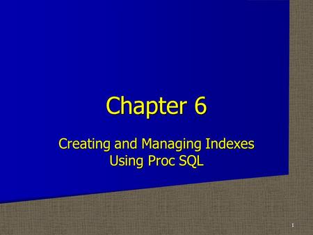 Creating and Managing Indexes Using Proc SQL Chapter 6 1.