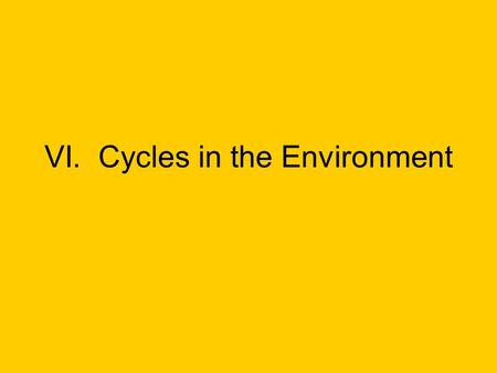 VI. Cycles in the Environment. A. Carbon Cycle 1. Cycles the organic matter necessary for all life 2. Bulk is preformed by life through photosynthesis.