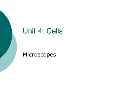 Unit 4: Cells Microscopes.