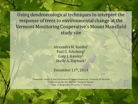 Using dendroecological techniques to interpret the response of trees to environmental change at the Vermont Monitoring Cooperative’s Mount Mansfield study.