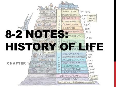 8-2 NOTES: HISTORY OF LIFE CHAPTER 14. AGE OF EARTH The earth is about 4.5 billion years old How did we measure that? https://www.youtube.com/watch?v=H2_6cqa2cP4.
