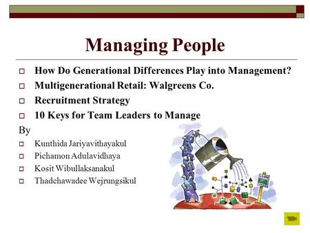  How Do Generational Differences Play into Management?  Multigenerational Retail: Walgreens Co.  Recruitment Strategy  10 Keys for Team Leaders to.