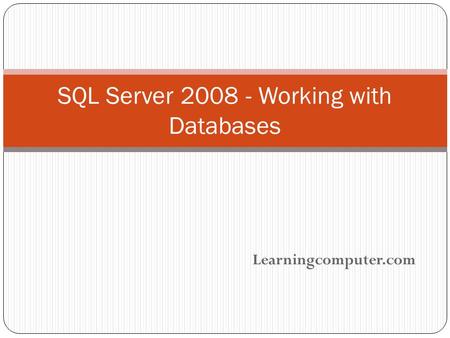 Learningcomputer.com SQL Server 2008 - Working with Databases.