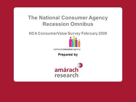The National Consumer Agency Recession Omnibus NCA ConsumerValue Survey February 2009 Prepared by.