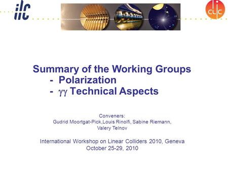 Summary of the Working Groups - Polarization -  Technical Aspects Conveners: Gudrid Moortgat-Pick,Louis Rinolfi, Sabine Riemann, Valery Telnov International.