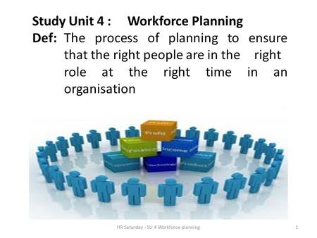 HR Saturday - SU 4 Workforce planning1 Study Unit 4 : Workforce Planning Def: The process of planning to ensure that the right people are in the right.