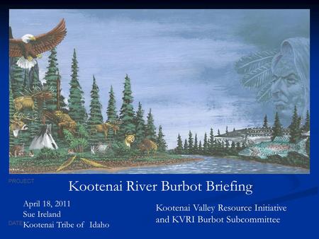 PROJECT DATE April 18, 2011 Sue Ireland Kootenai Tribe of Idaho Kootenai Valley Resource Initiative and KVRI Burbot Subcommittee Kootenai River Burbot.