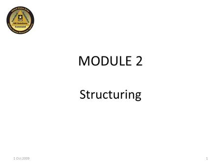MODULE 2 Structuring 11 Oct 2009. CHRM Life Cycle 1 Oct 20092 Planning Structuring Acquiring Developing Sustaining You are here.
