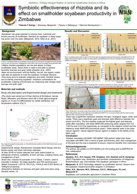 N2Africa - Putting nitrogen fixation to work for smallholder farmers in Africa Symbiotic effectiveness of rhizobia and its effect on smallholder soyabean.