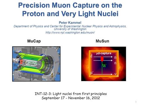 Precision Muon Capture on the Proton and Very Light Nuclei 1 Peter Kammel Department of Physics and Center for Experimental Nuclear Physics and Astrophysics,