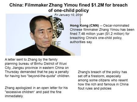 China: Filmmaker Zhang Yimou fined $1