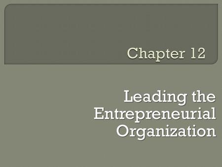 Leading the Entrepreneurial Organization. E  Entrepreneurial initiatives are driven by individuals but the practice of corporate entrepreneurship is.