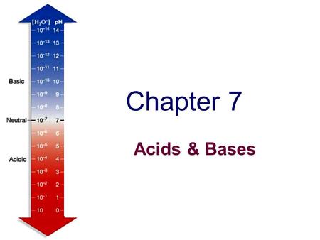 Chapter 7 Acids & Bases. About Acids… Sour taste Neutralize base Dissolves active metal Litmus indicator = red Definitions –Arrhenius: form H + in water.