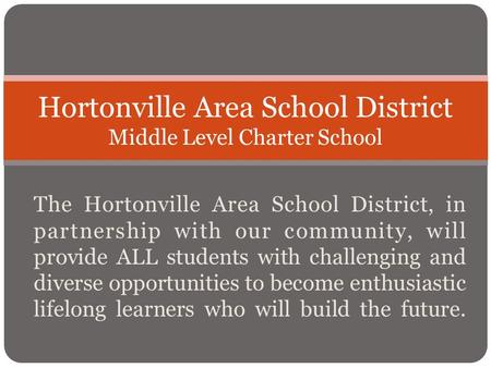 Hortonville Area School District Middle Level Charter School The Hortonville Area School District, in partnership with our community, will provide ALL.