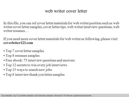 web writer cover letter
