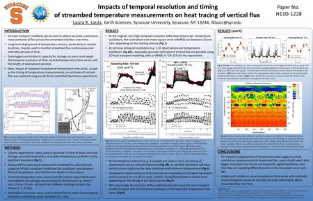 Impacts of temporal resolution and timing of streambed temperature measurements on heat tracing of vertical flux Paper No. H11D-1228 INTRODUCTION 1D heat.