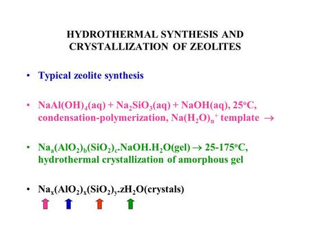 HYDROTHERMAL SYNTHESIS AND CRYSTALLIZATION OF ZEOLITES