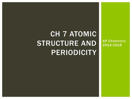 AP Chemistry 2014-2015 CH 7 ATOMIC STRUCTURE AND PERIODICITY.