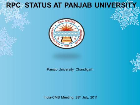 RPC STATUS AT PANJAB UNIVERSITY Panjab University, Chandigarh India-CMS Meeting, 28 th July, 2011.