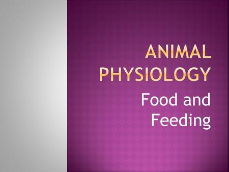 Food and Feeding.  Food supplies the animal with energy for all animal activities.  To provide the materials for growth and repair of cells  To provide.