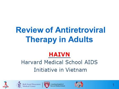 1 Review of Antiretroviral Therapy in Adults HAIVN Harvard Medical School AIDS Initiative in Vietnam.