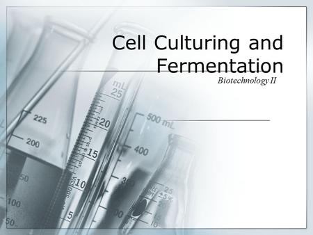 Cell Culturing and Fermentation Biotechnology II.