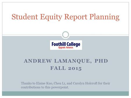 Student Equity Report Planning