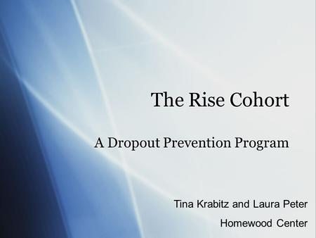 The Rise Cohort A Dropout Prevention Program Tina Krabitz and Laura Peter Homewood Center.
