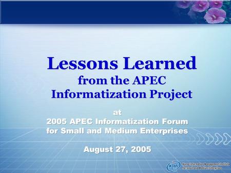 Lessons Learned from the APEC Informatization Project.