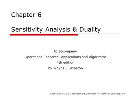Chapter 6 Sensitivity Analysis & Duality