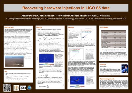 Acknowledgements The work presented in this poster was carried out within the LIGO Scientific Collaboration (LSC). The methods and results presented here.