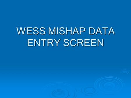 WESS MISHAP DATA ENTRY SCREEN. MISHAP DATA ENTRY SCREEN This is a screen that users often check incorrectly. The subsequent slides will attempt to clarify.