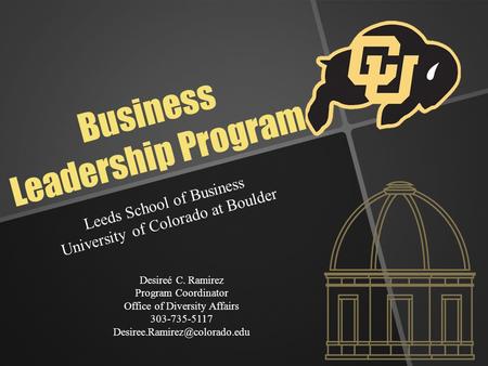Business Leadership Program Leeds School of Business University of Colorado at Boulder Desireé C. Ramirez Program Coordinator Office of Diversity Affairs.
