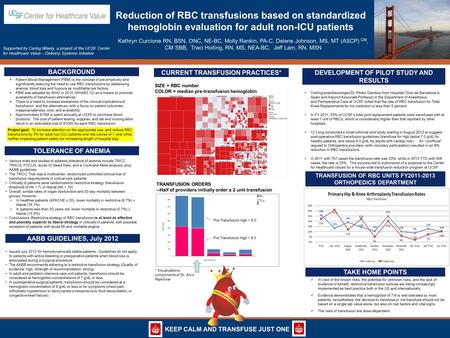 Reduction of RBC transfusions based on standardized hemoglobin evaluation for adult non-ICU patients Kathryn Curcione RN, BSN, ONC, NE-BC, Molly Rankin,