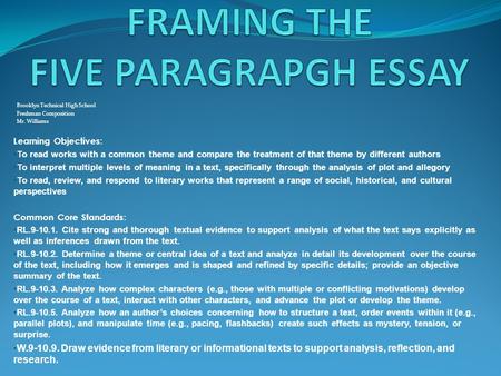 FRAMING THE FIVE PARAGRAPGH ESSAY