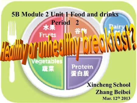 Xincheng School Zhang Beibei Mar. 12 th 2013 5B Module 2 Unit 1 Food and drinks Period 2.
